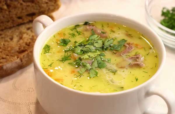 Сырный суп с куриными сердечками